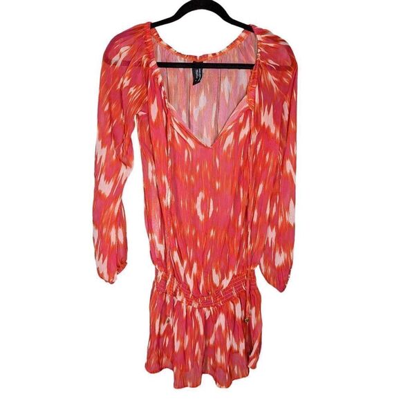 JONES NEW YORK | Women's Orange/Pink/White Abstract Sheer Long Flowy Blouse Wome - Picture 1 of 6